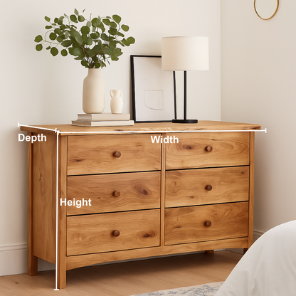 Handcrafted Solid Wood Dresser – Rustic Scandinavian 6 Drawer Chest for Bedroom Storage Lynnsnail