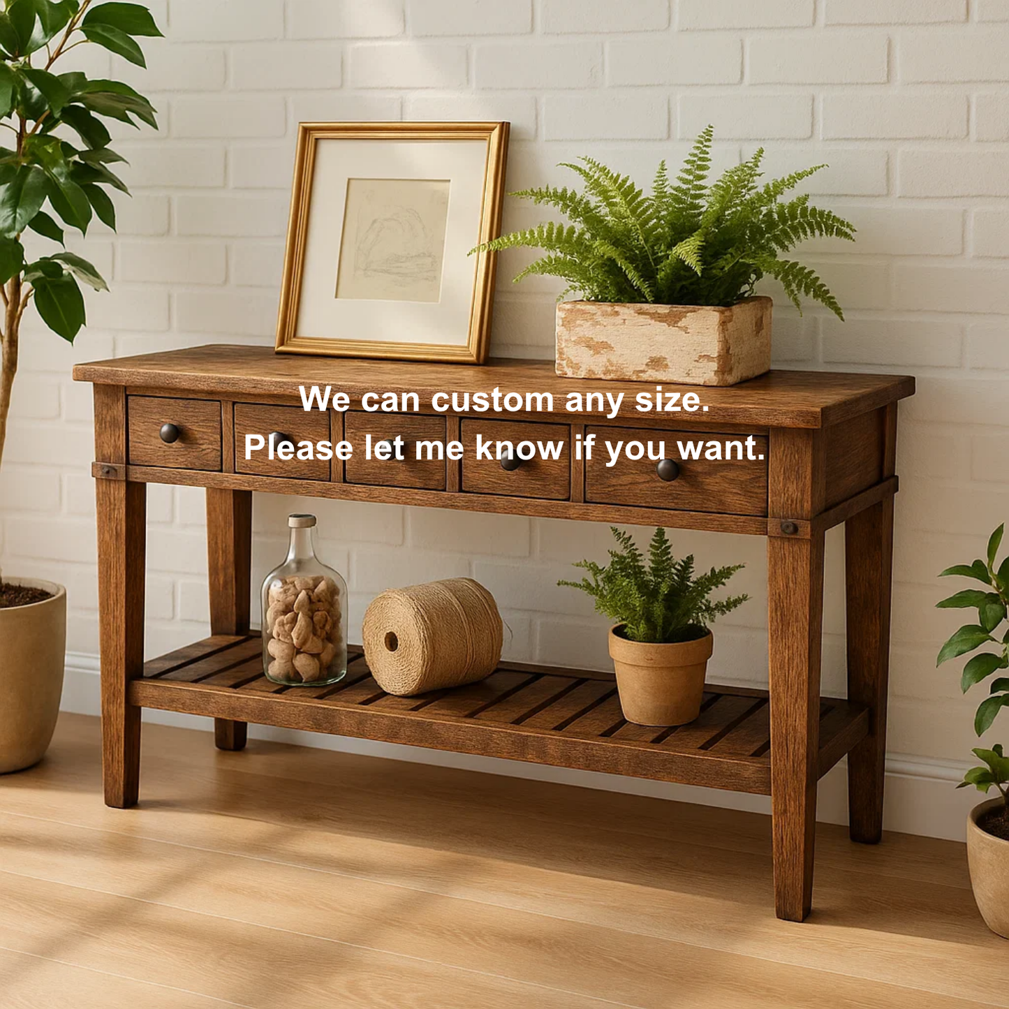 Handcrafted Solid Wood Console Table – Rustic Farmhouse Entryway Table with Drawers and Shelf Lynnsnail