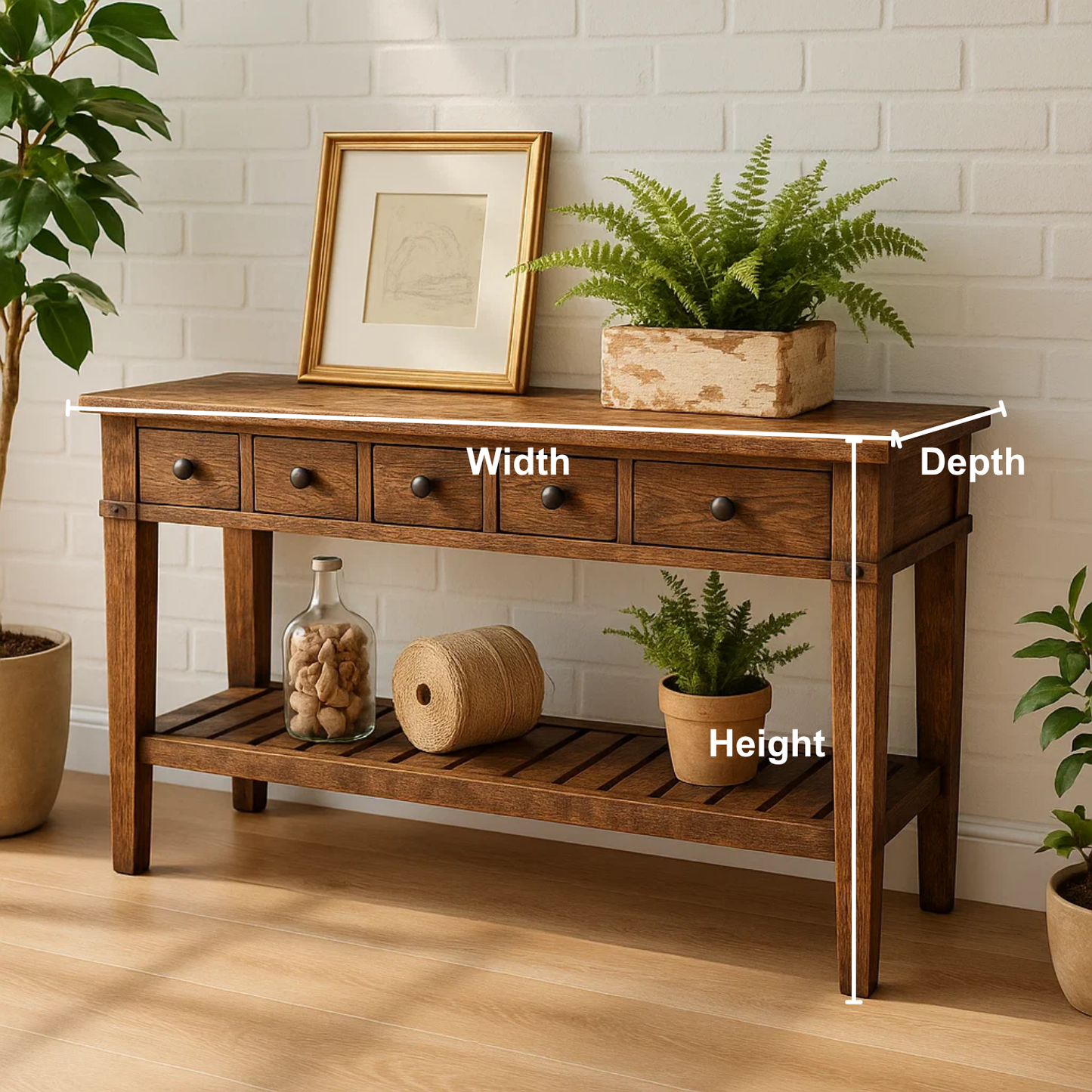 Handcrafted Solid Wood Console Table – Rustic Farmhouse Entryway Table with Drawers and Shelf Lynnsnail