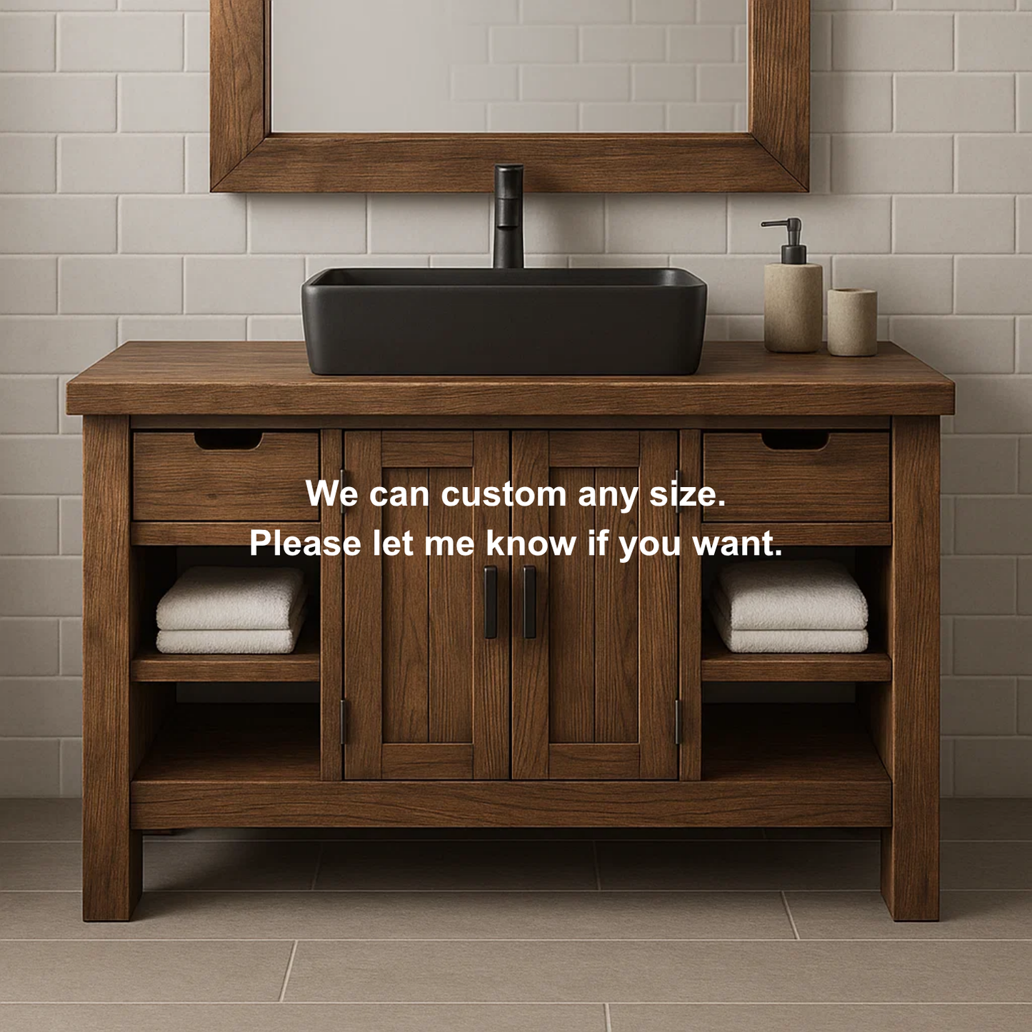 Handcrafted Solid Wood Bathroom Vanity – Modern Farmhouse Cabinet with Shelves and Storage Drawers Lynnsnail