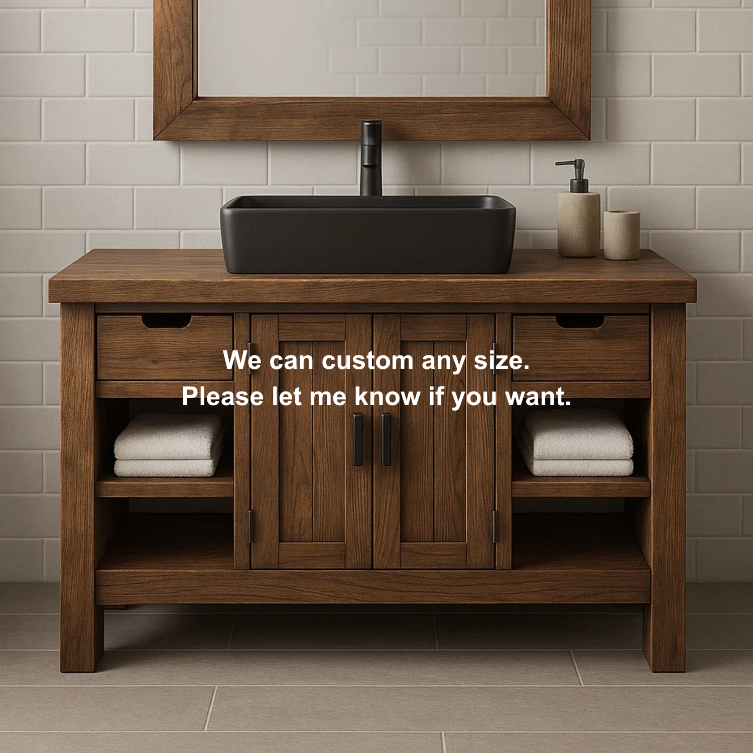 Handcrafted Solid Wood Bathroom Vanity – Modern Farmhouse Cabinet with Shelves and Storage Drawers Lynnsnail