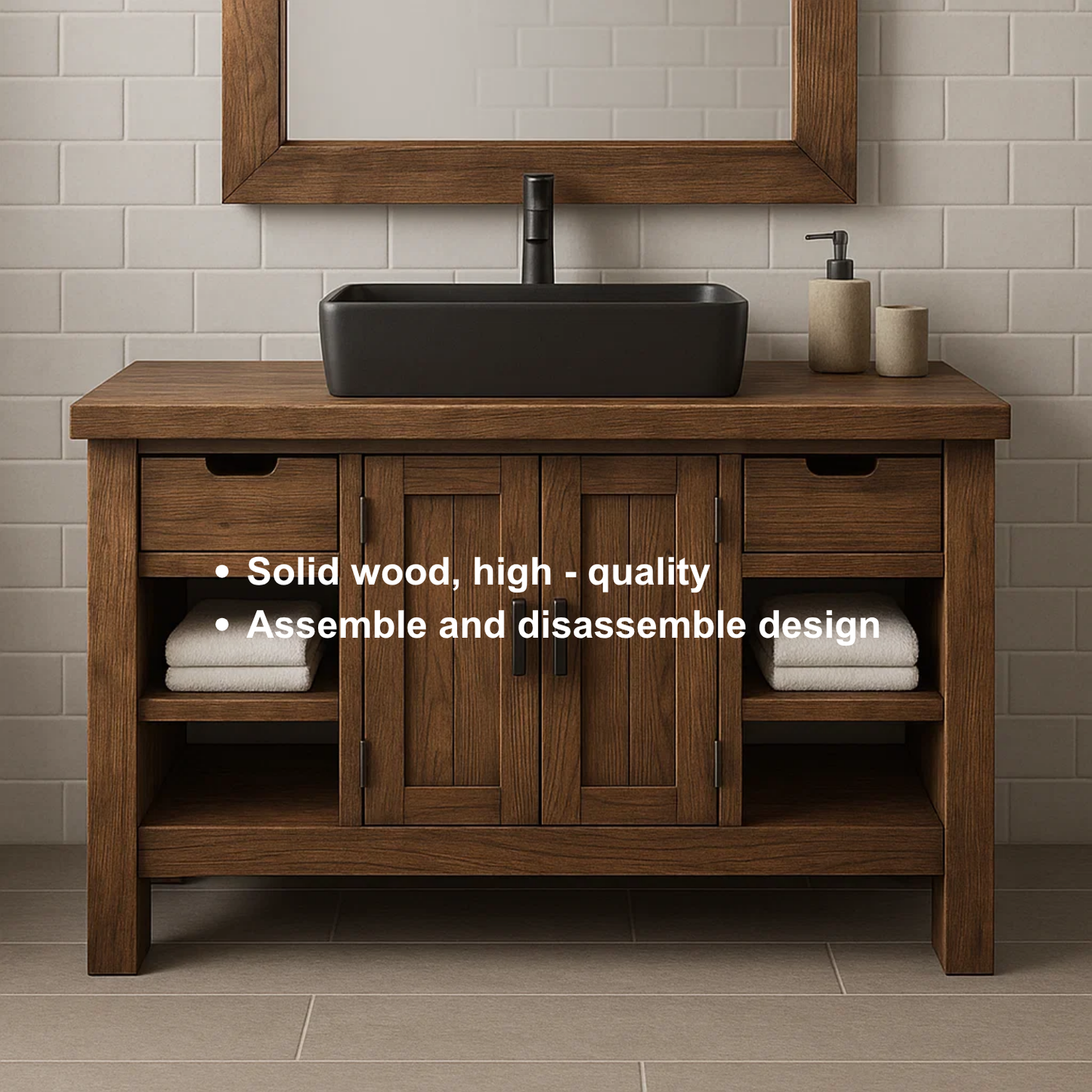 Handcrafted Solid Wood Bathroom Vanity – Modern Farmhouse Cabinet with Shelves and Storage Drawers Lynnsnail