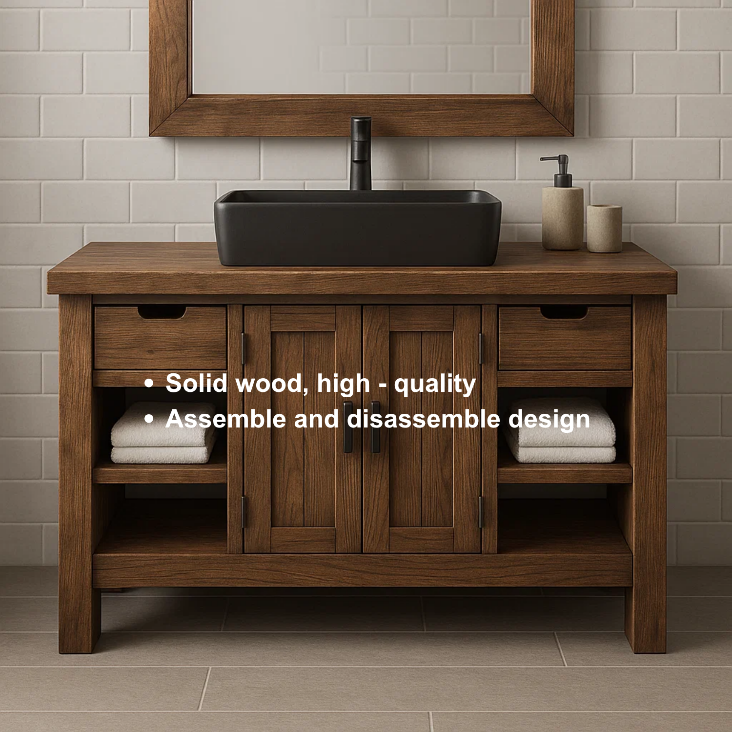 Handcrafted Solid Wood Bathroom Vanity – Modern Farmhouse Cabinet with Shelves and Storage Drawers Lynnsnail