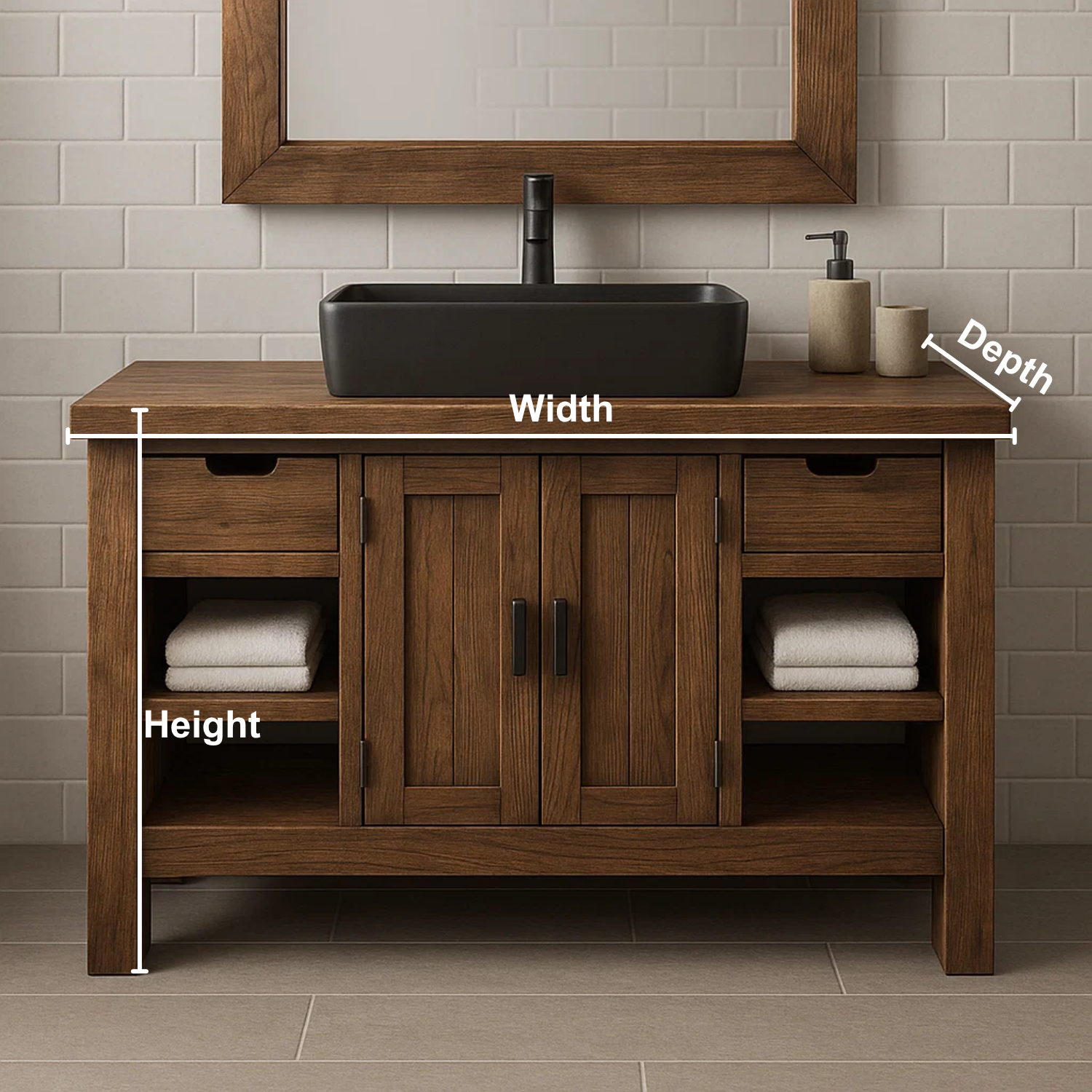 Handcrafted Solid Wood Bathroom Vanity – Modern Farmhouse Cabinet with Shelves and Storage Drawers Lynnsnail