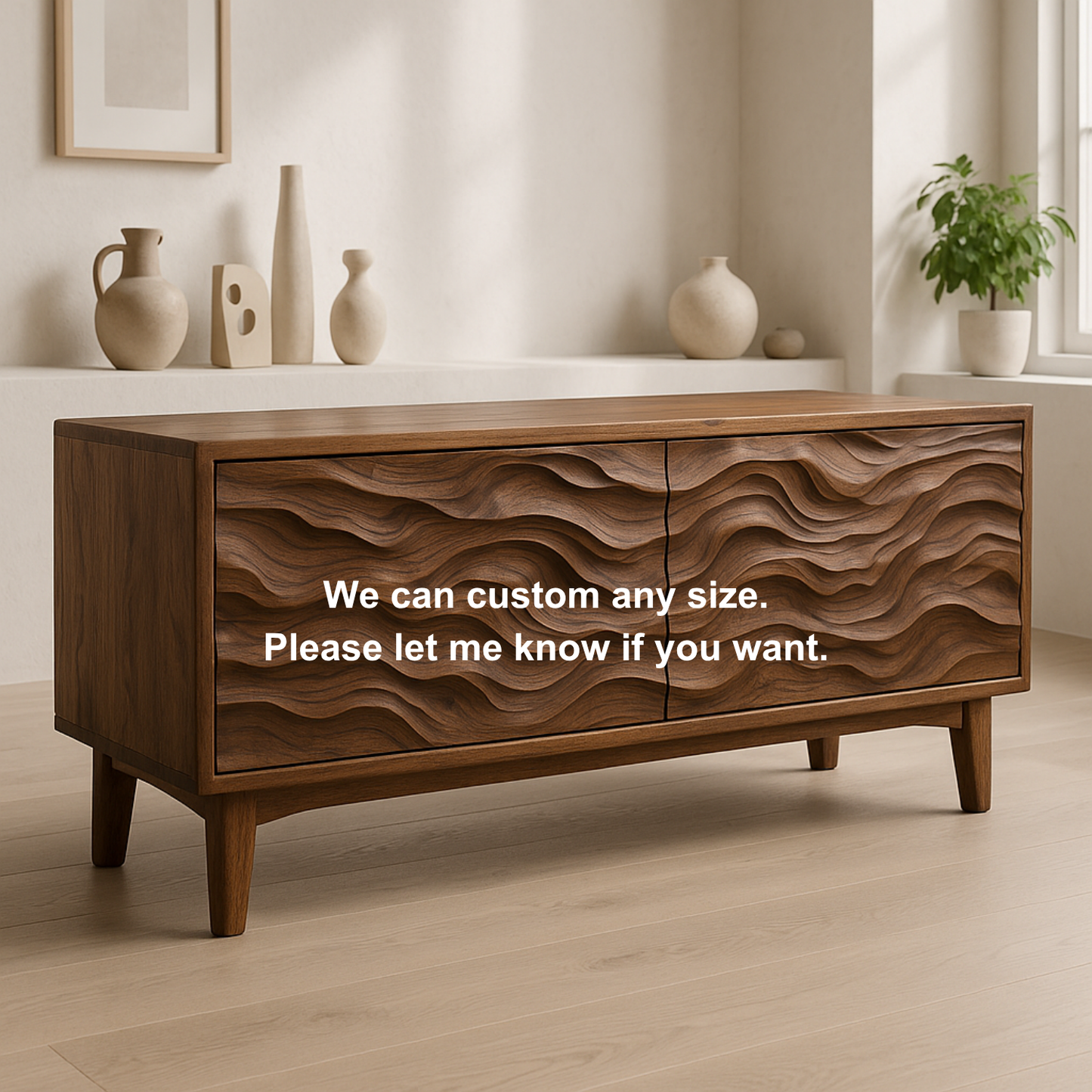 Handcrafted Solid Wood TV Stand – Sculptural Wave Front Credenza for Modern Organic Interiors Lynnsnail