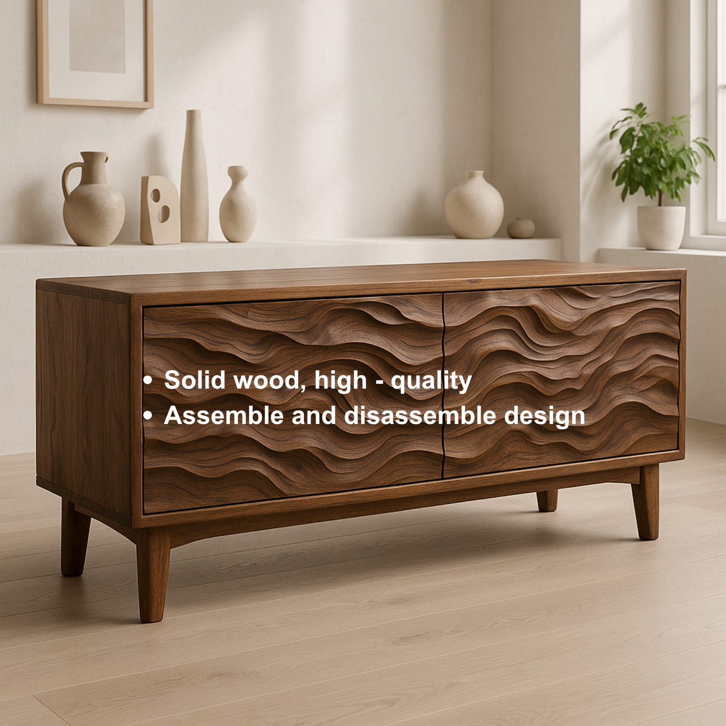 Handcrafted Solid Wood TV Stand – Sculptural Wave Front Credenza for Modern Organic Interiors Lynnsnail