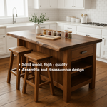 Solid Wood Kitchen Island with Seating, Drawer & Open Shelves – Rustic Prep Table