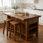 Solid Wood Kitchen Island with Seating, Drawer & Open Shelves – Rustic Prep Table