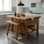 Solid Wood Kitchen Island with Seating & Drawers – Modern Farmhouse Prep Table