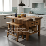 Solid Wood Kitchen Island with Seating & Drawers – Modern Farmhouse Prep Table