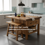 Solid Wood Kitchen Island with Seating & Drawers – Modern Farmhouse Prep Table