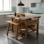 Solid Wood Kitchen Island with Seating & Drawers – Modern Farmhouse Prep Table