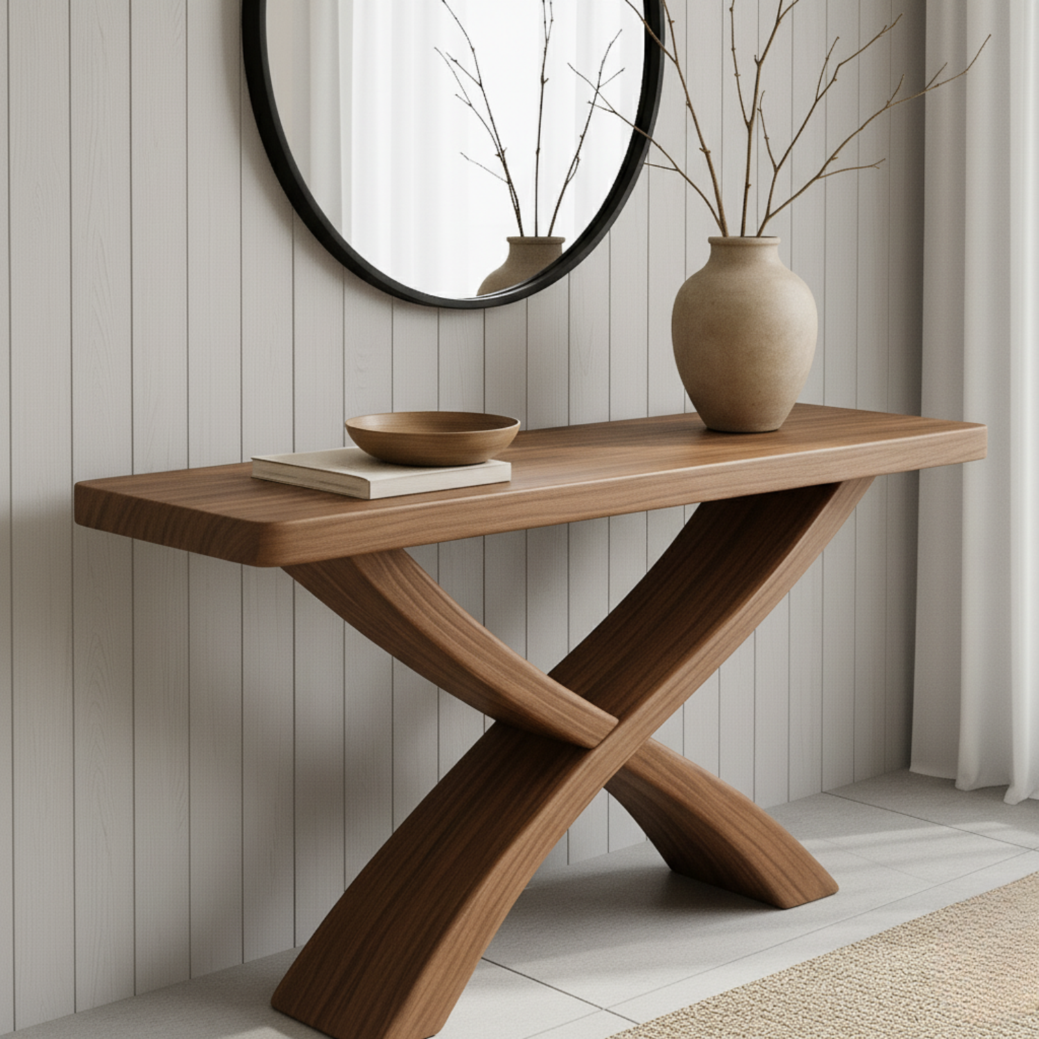 Handcrafted Solid Wood Console Table – Sculptural Cross-Leg Design for Modern Japandi Interiors Lynnsnail