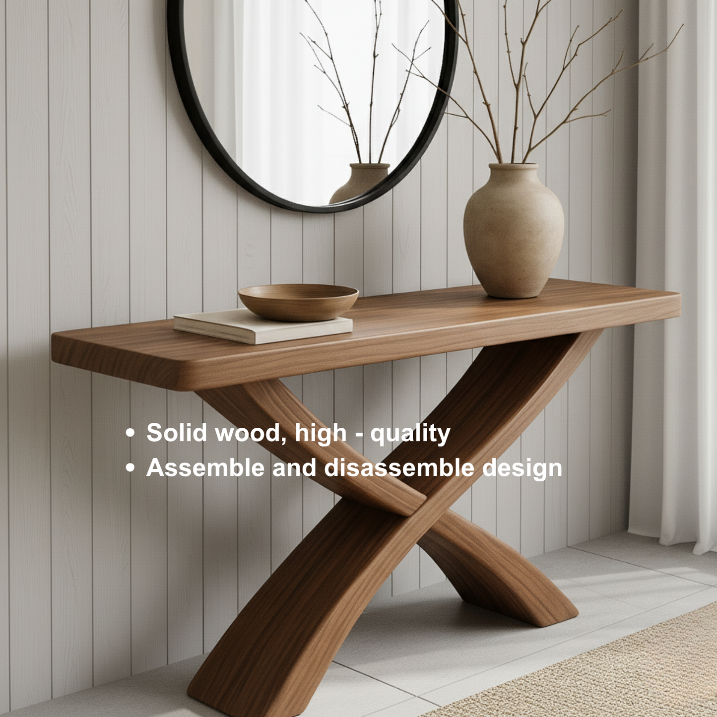 Handcrafted Solid Wood Console Table – Sculptural Cross-Leg Design for Modern Japandi Interiors Lynnsnail