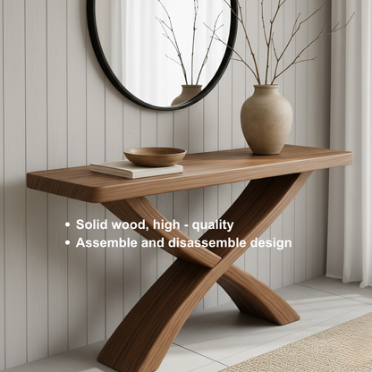 Handcrafted Solid Wood Console Table – Sculptural Cross-Leg Design for Modern Japandi Interiors Lynnsnail