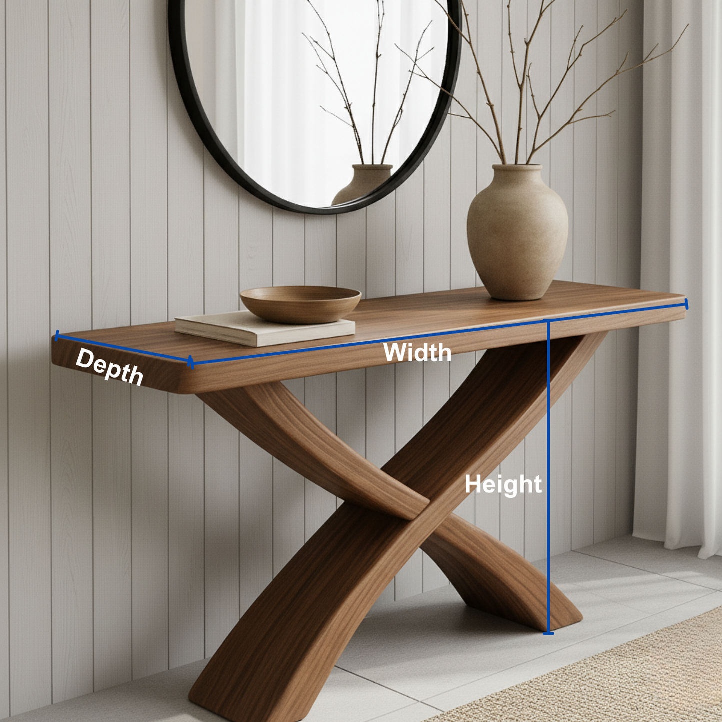 Handcrafted Solid Wood Console Table – Sculptural Cross-Leg Design for Modern Japandi Interiors Lynnsnail
