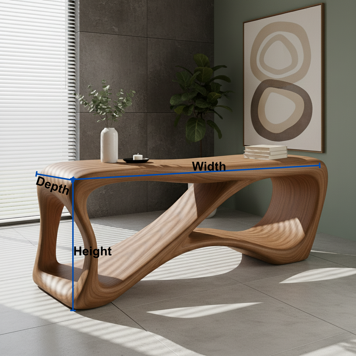 Handcrafted Sculptural Solid Wood Console Table – Contemporary Organic Flow Design for Modern Interiors Lynnsnail