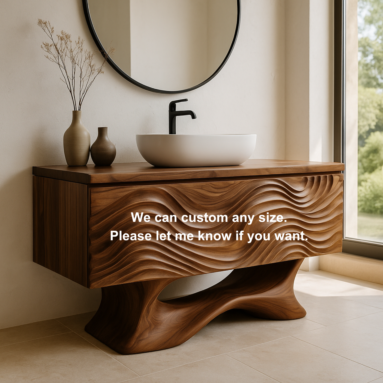 Handcrafted Solid Wood Bathroom Vanity – Sculptural Wave Front Floating Design for Modern Interiors Lynnsnail