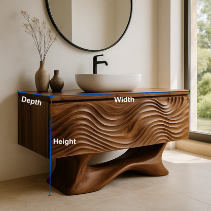 Handcrafted Solid Wood Bathroom Vanity – Sculptural Wave Front Floating Design for Modern Interiors Lynnsnail
