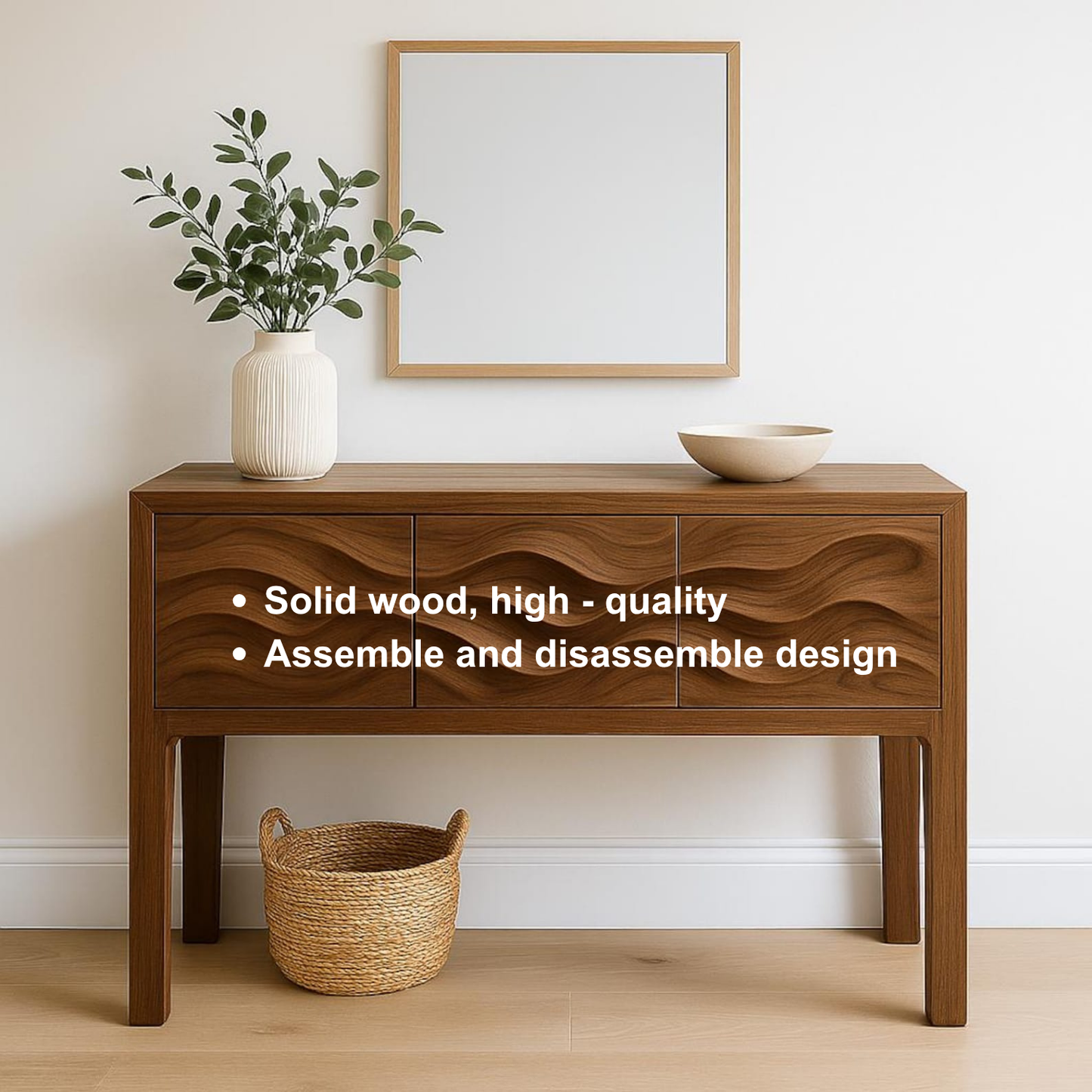 Handcrafted Solid Wood Console Table – Sculptural Wave Design Entryway Table for Modern Interiors Lynnsnail