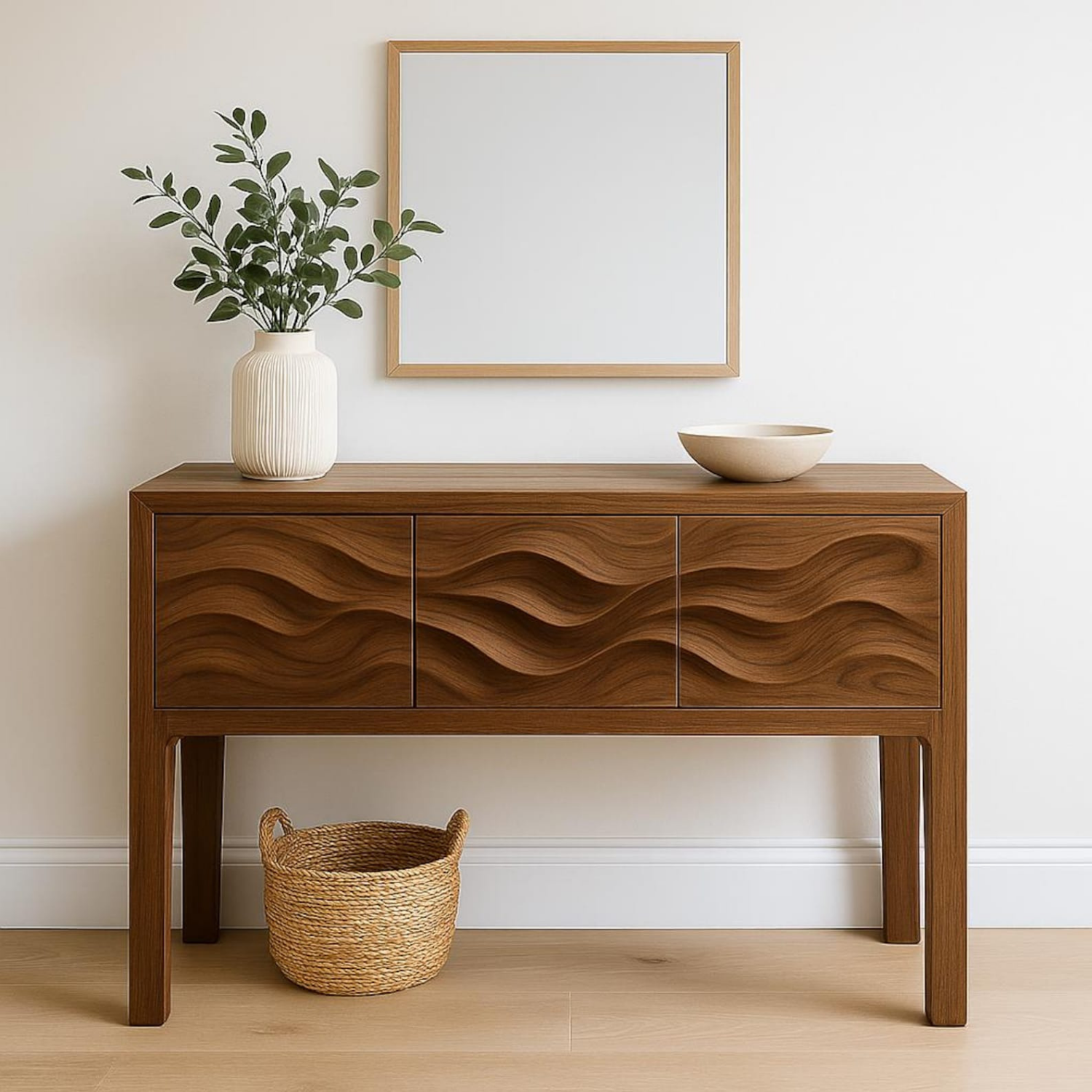 Handcrafted Solid Wood Console Table – Sculptural Wave Design Entryway Table for Modern Interiors Lynnsnail