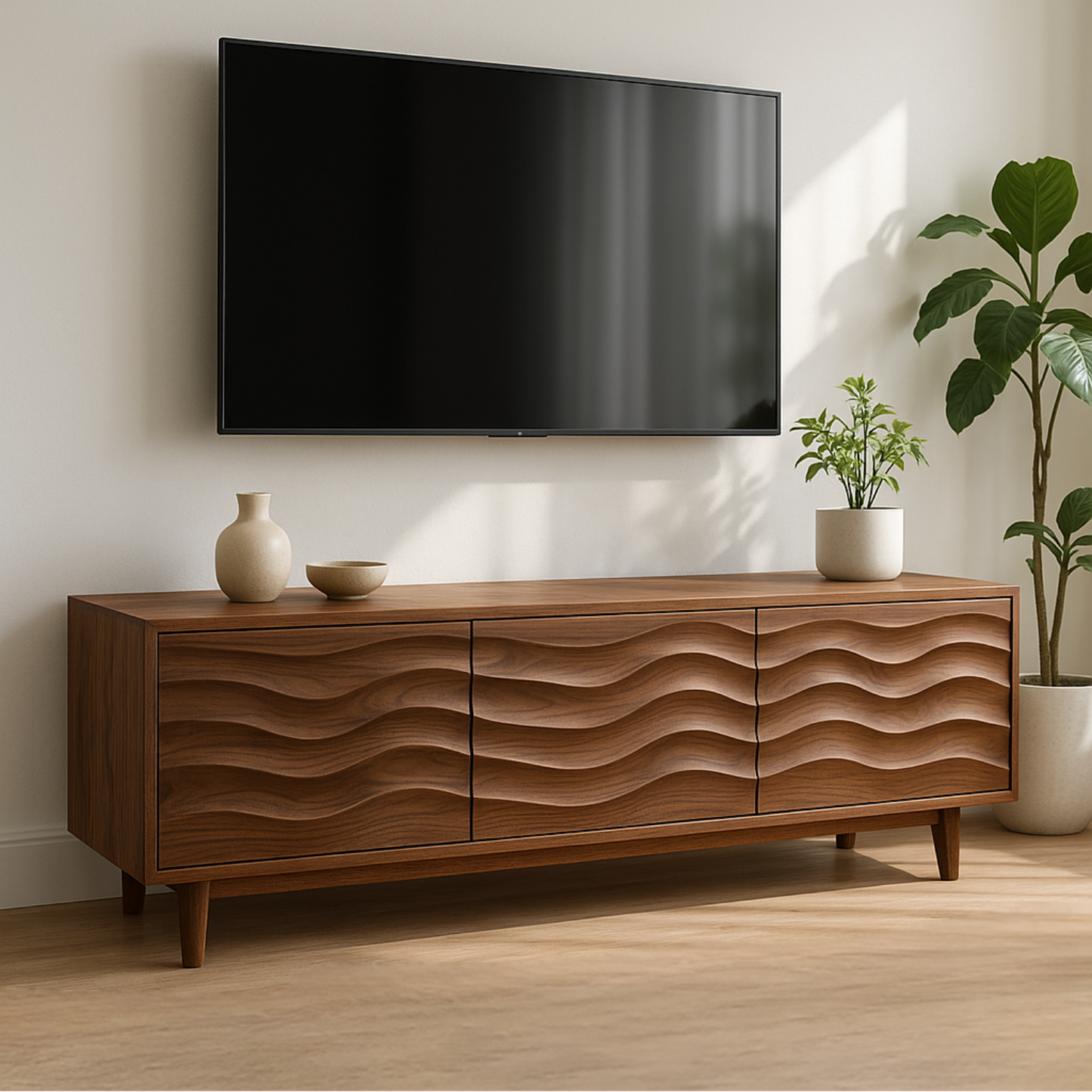 Handcrafted Solid Wood Wave TV Stand – Modern Sculptural Media Console Lynnsnail