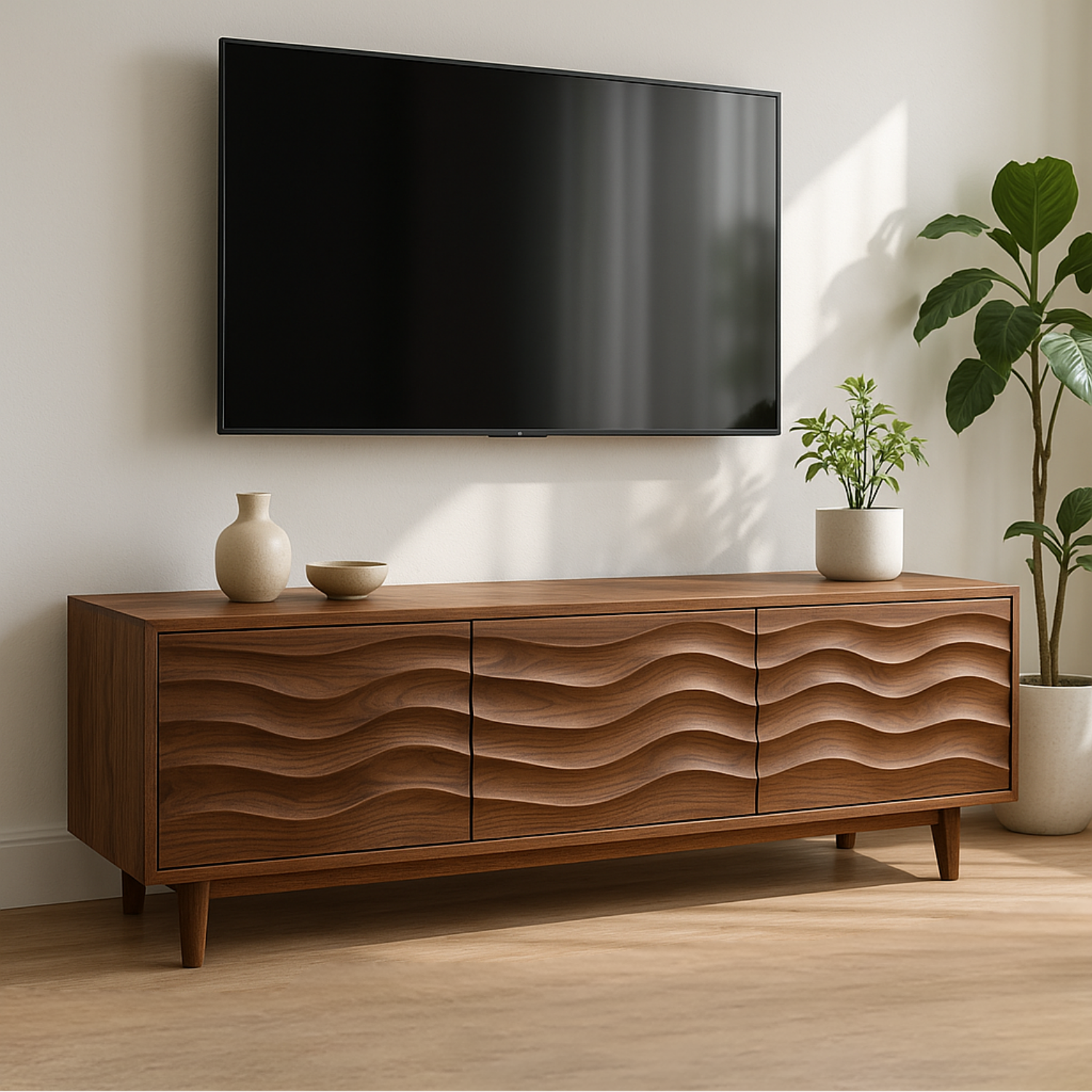 Handcrafted Solid Wood Wave TV Stand – Modern Sculptural Media Console Lynnsnail