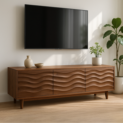 Handcrafted Solid Wood Wave TV Stand – Modern Sculptural Media Console Lynnsnail