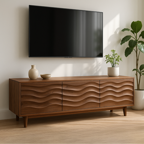 Handcrafted Solid Wood Wave TV Stand – Modern Sculptural Media Console Lynnsnail