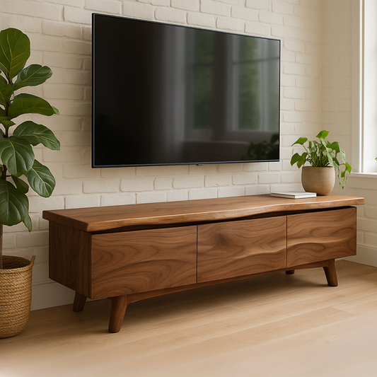 Handcrafted Solid Wood Live Edge TV Stand – Modern Organic Media Console for Living Room Lynnsnail