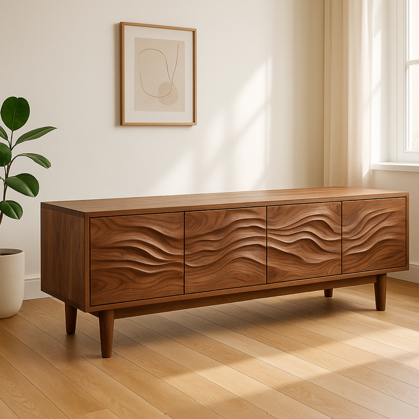 Handcrafted Solid Wood Wavefront TV Stand – Modern Sculptural Media Console Lynnsnail