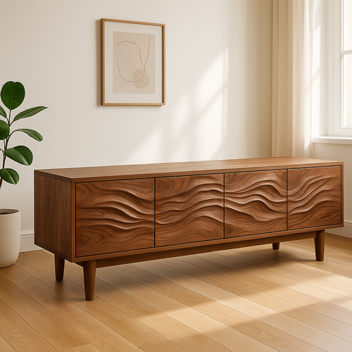 Handcrafted Solid Wood Wavefront TV Stand – Modern Sculptural Media Console Lynnsnail