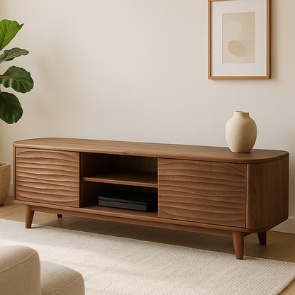 Handcrafted Solid Wood Curved Edge TV Stand – Modern Organic Media Console Lynnsnail