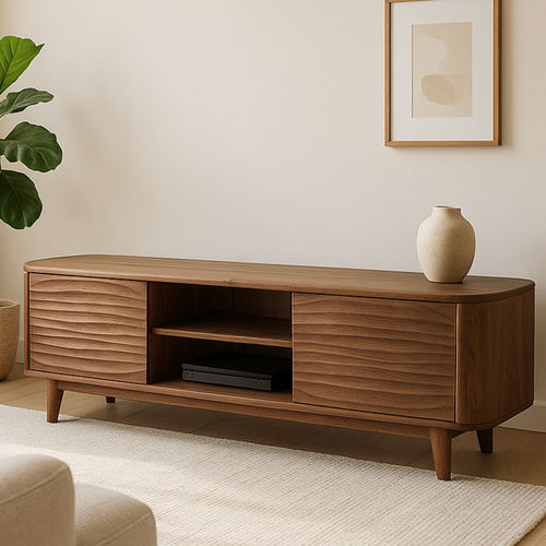 Handcrafted Solid Wood Curved Edge TV Stand – Modern Organic Media Console Lynnsnail