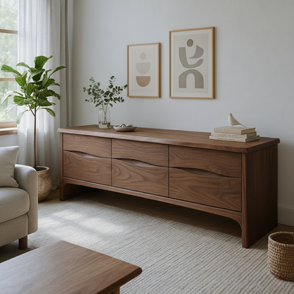 Handcrafted Solid Wood Wave Drawer Sideboard – Modern Organic TV Stand Lynnsnail