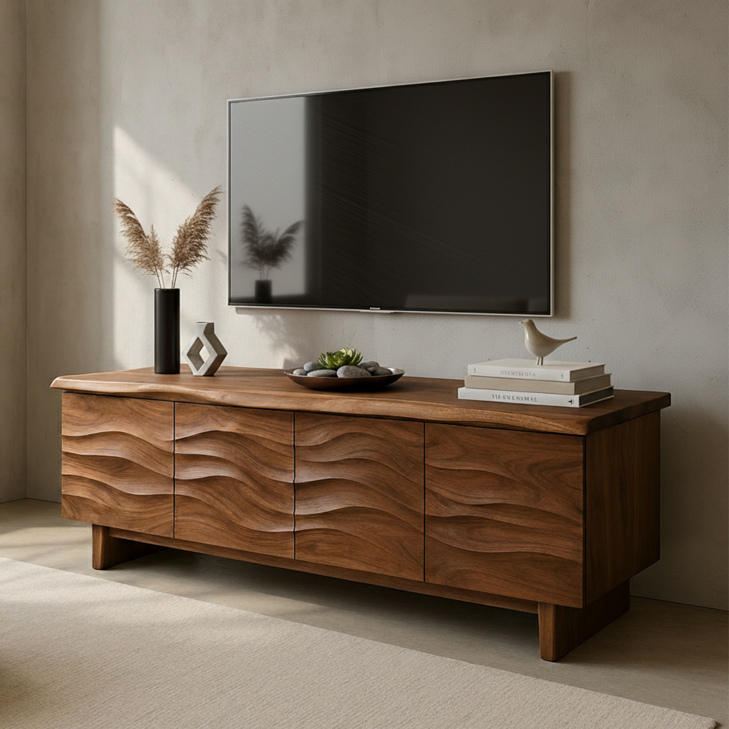 Handcrafted Solid Wood Wavefront TV Stand – Organic Modern Sculptural Console Lynnsnail