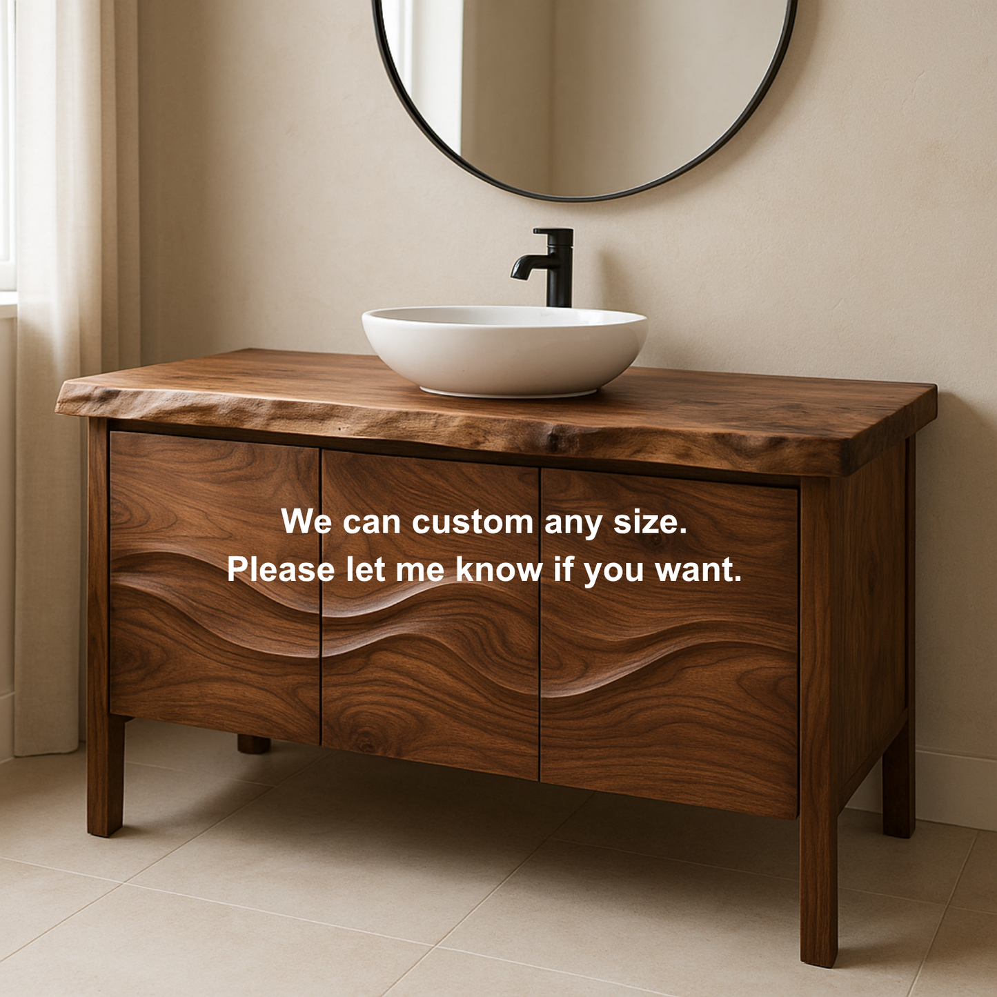 Handcrafted Solid Wood Bathroom Vanity – Live Edge Organic Wavefront Design Lynnsnail