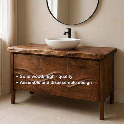 Handcrafted Solid Wood Bathroom Vanity – Live Edge Organic Wavefront Design Lynnsnail
