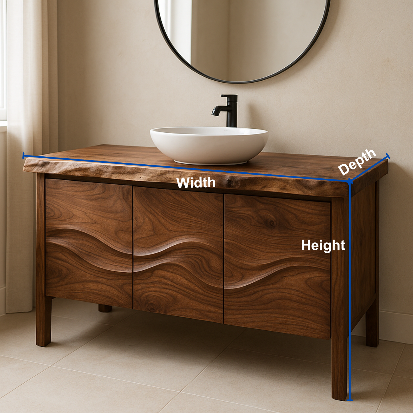 Handcrafted Solid Wood Bathroom Vanity – Live Edge Organic Wavefront Design Lynnsnail