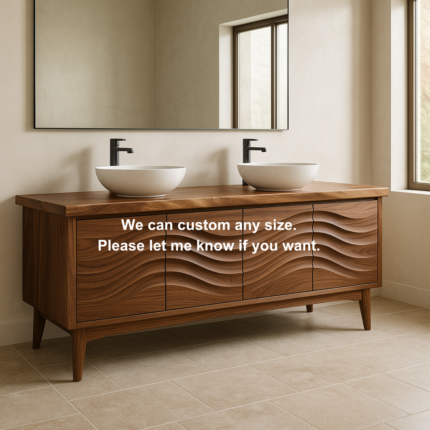Handcrafted Solid Wood Double Sink Vanity – Modern Organic Wavefront Design Lynnsnail