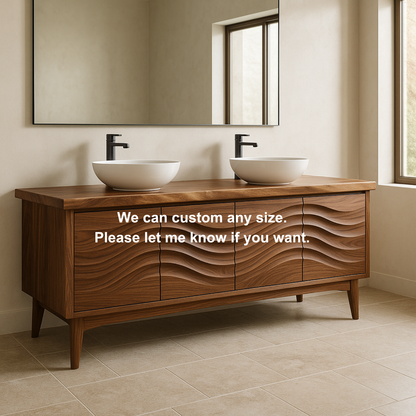 Handcrafted Solid Wood Double Sink Vanity – Modern Organic Wavefront Design Lynnsnail