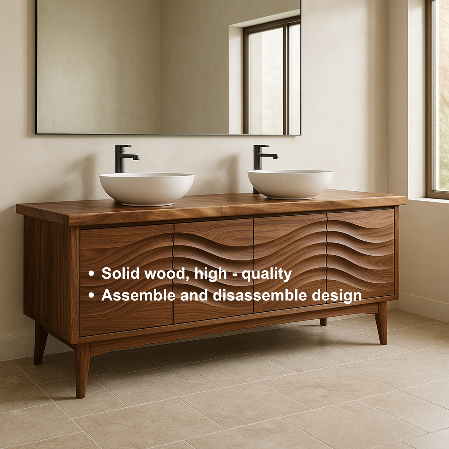 Handcrafted Solid Wood Double Sink Vanity – Modern Organic Wavefront Design Lynnsnail