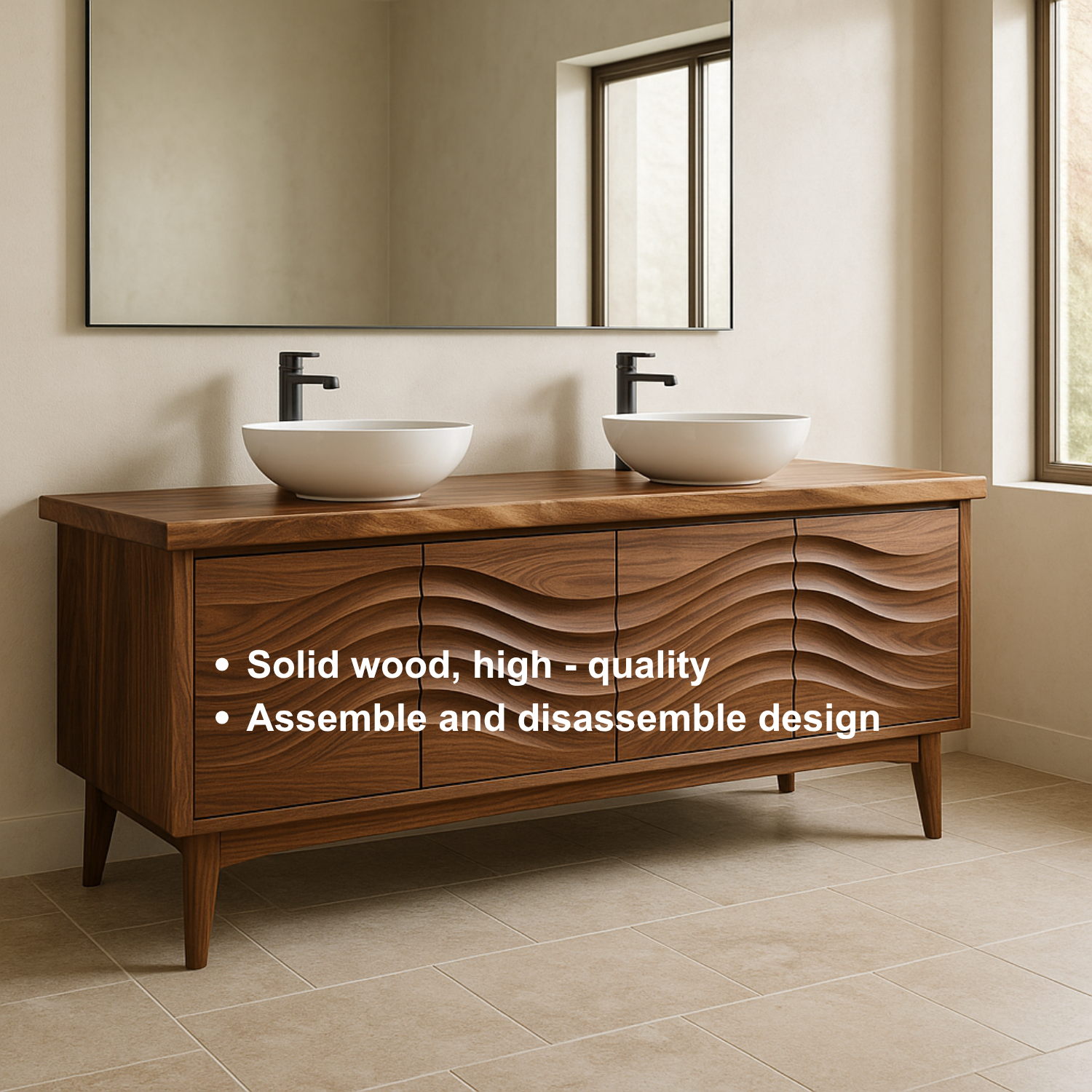Handcrafted Solid Wood Double Sink Vanity – Modern Organic Wavefront Design Lynnsnail