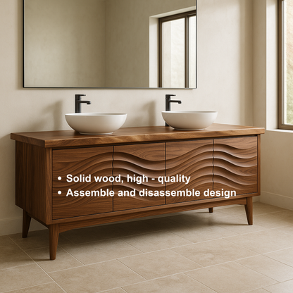 Handcrafted Solid Wood Double Sink Vanity – Modern Organic Wavefront Design Lynnsnail