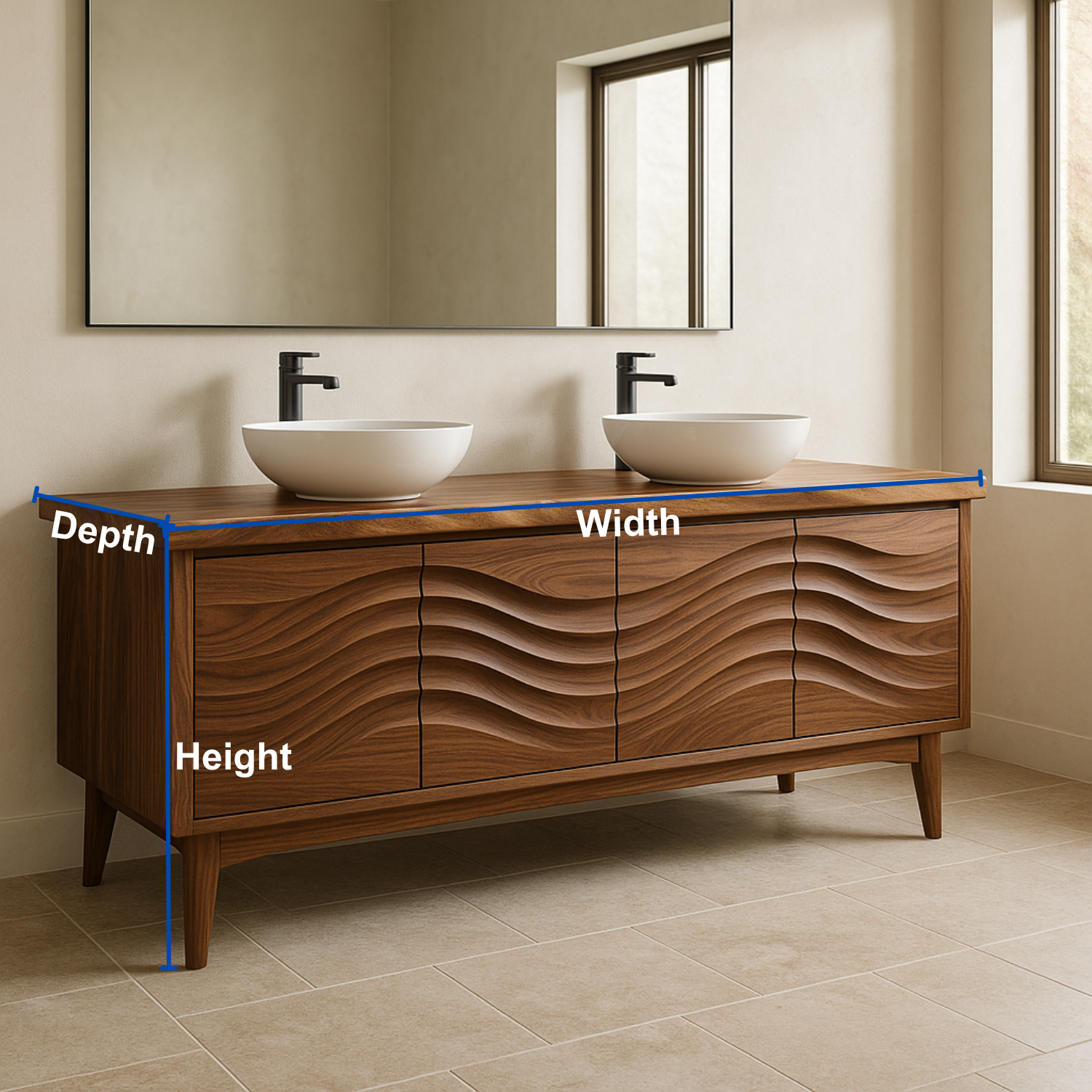 Handcrafted Solid Wood Double Sink Vanity – Modern Organic Wavefront Design Lynnsnail