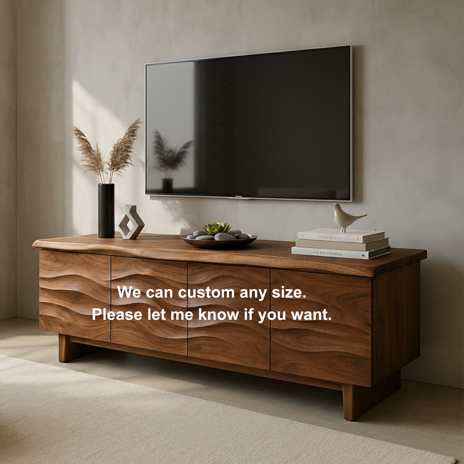 Handcrafted Solid Wood Wavefront TV Stand – Organic Modern Sculptural Console Lynnsnail