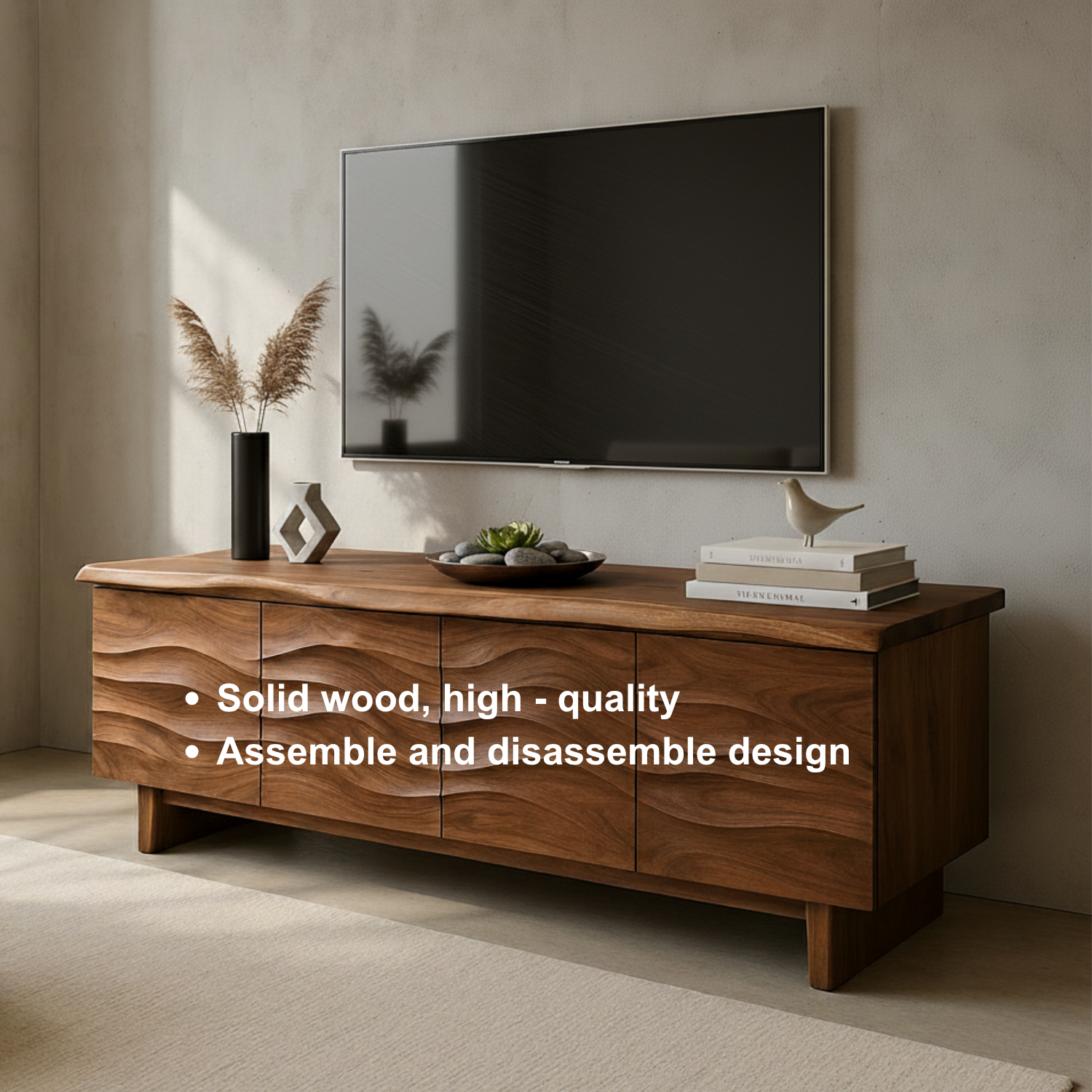 Handcrafted Solid Wood Wavefront TV Stand – Organic Modern Sculptural Console Lynnsnail