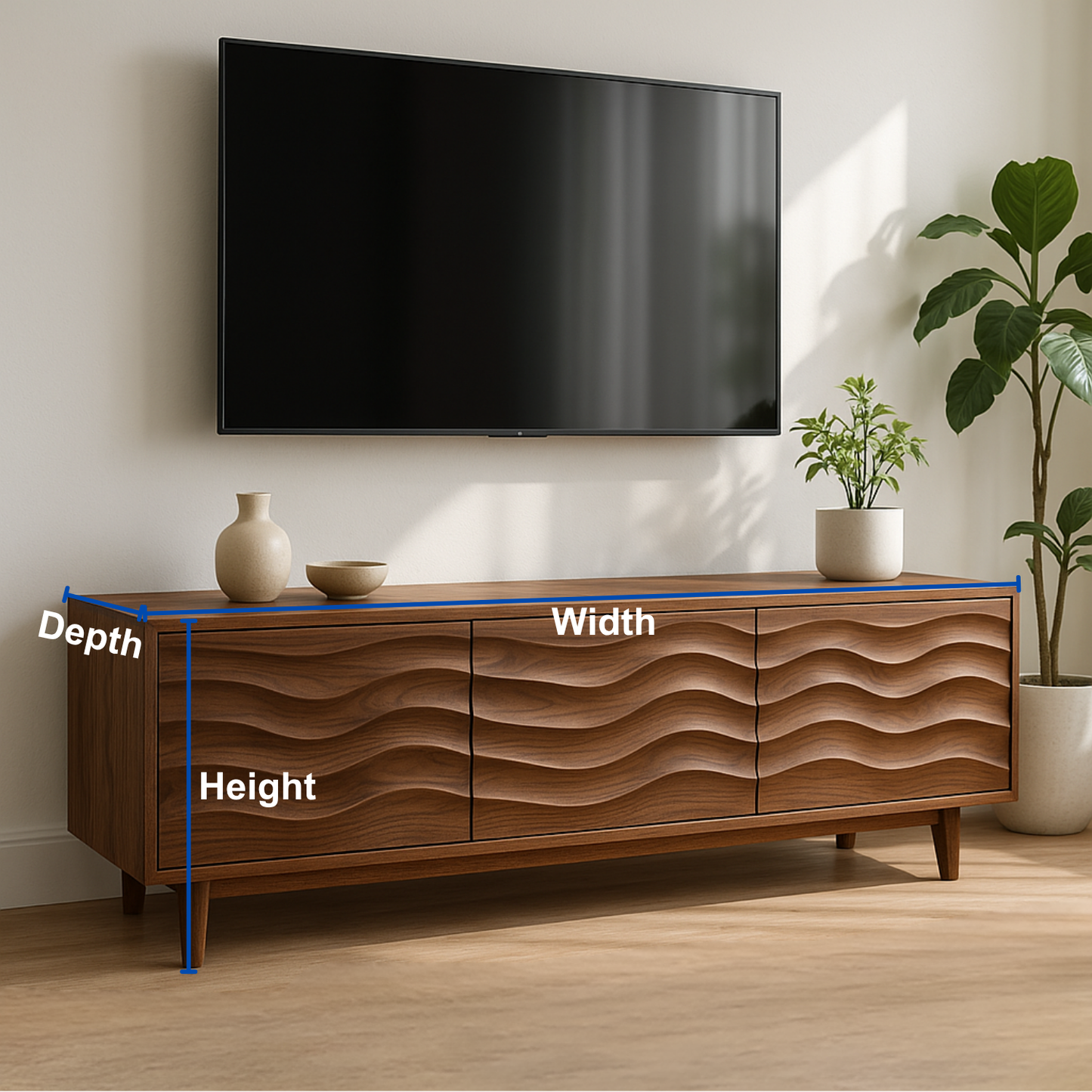 Handcrafted Solid Wood Wave TV Stand – Modern Sculptural Media Console Lynnsnail