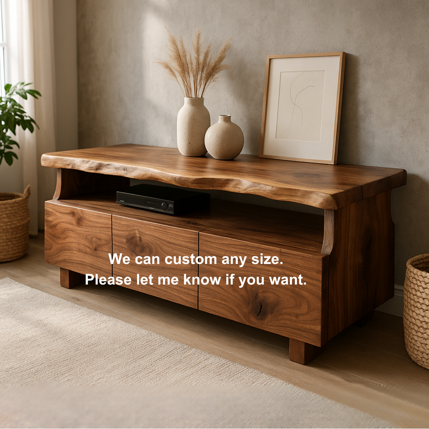 Handcrafted Solid Wood Live Edge TV Stand – Organic Modern Media Console Lynnsnail