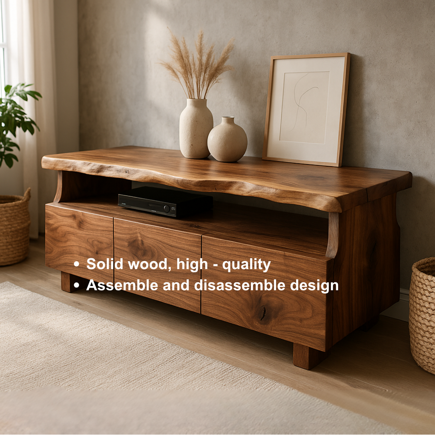 Handcrafted Solid Wood Live Edge TV Stand – Organic Modern Media Console Lynnsnail
